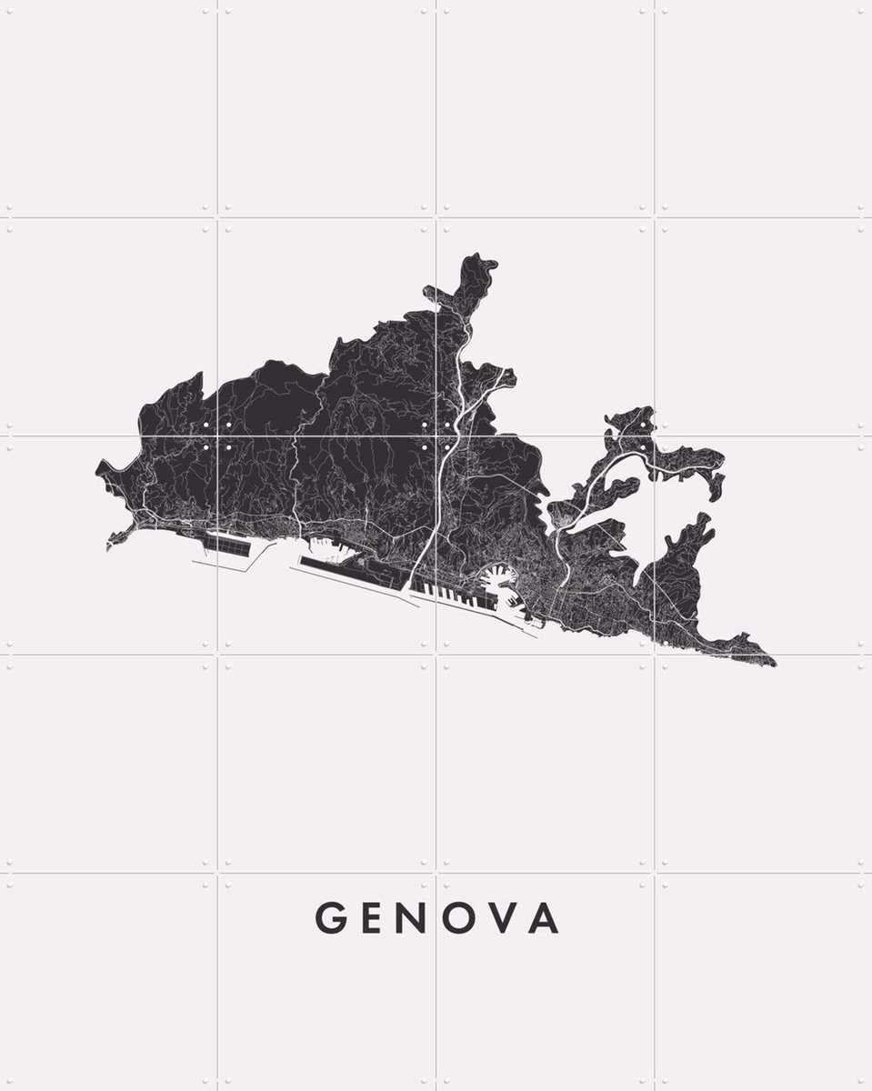 IXXI Genova City Map, Kunst in Kaart - 80 x 100 cm - Gratis ophangtool - Grote wanddecoratie en posters - Technische Tekening, Grafisch Ontwerp