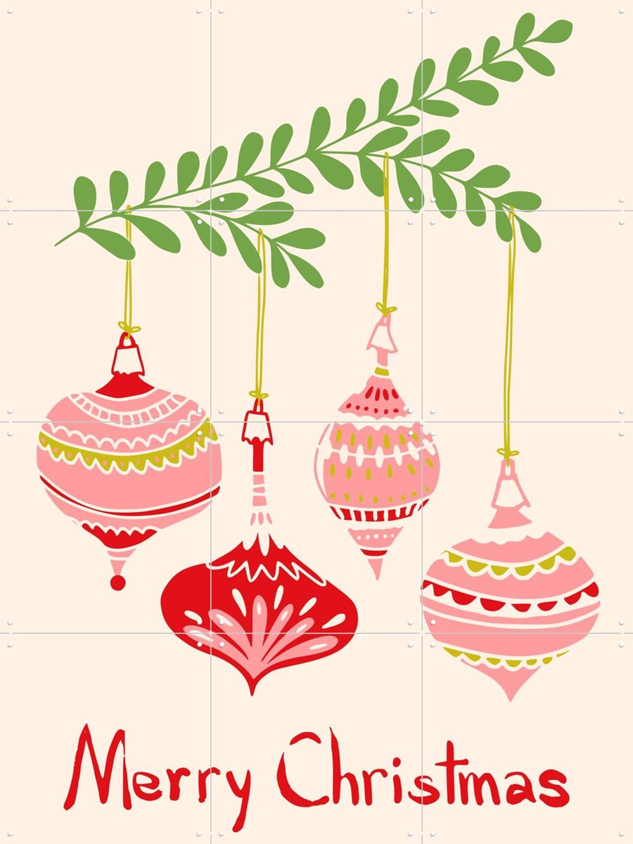 IXXI Cheerful little Christmas Baubles - Pink, Annick & Various - 60 x 80 cm - Gratis ophangtool - Grote wanddecoratie en posters - Illustraties