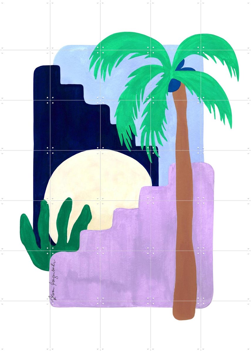 IXXI Coconut Palm and Moonlight, Palmartprints - 100 x 140 cm - Gratis ophangtool - Grote wanddecoratie en posters - Illustraties, Speels, Abstract