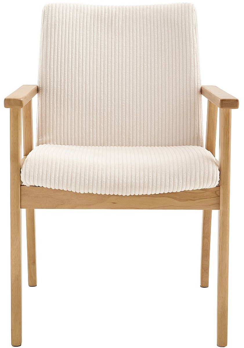 Vente-unique Set van 2 stoelen met armleuningen van ribfluweel en rubberhout - Crème - FILDON