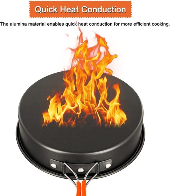 Lichtgewicht kookgerei set voor outdoor camping en picknick, non-stick koekenpan met opvouwbaar handvat- medium formaat — afbeelding 2