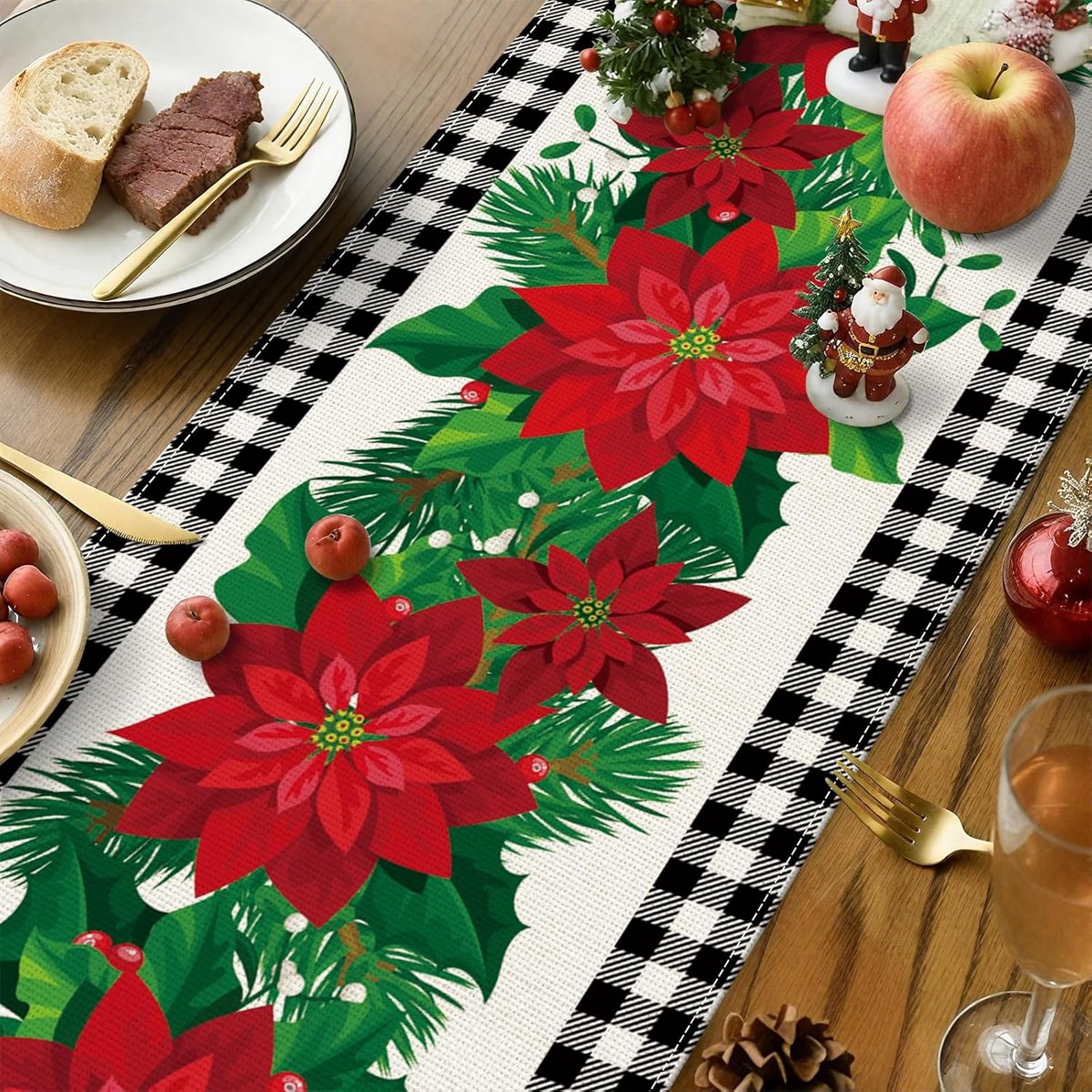 Kerst Tafelloper Zwart Wit Geruit Seizoensgebonden Winter Decoratie 40x100cm