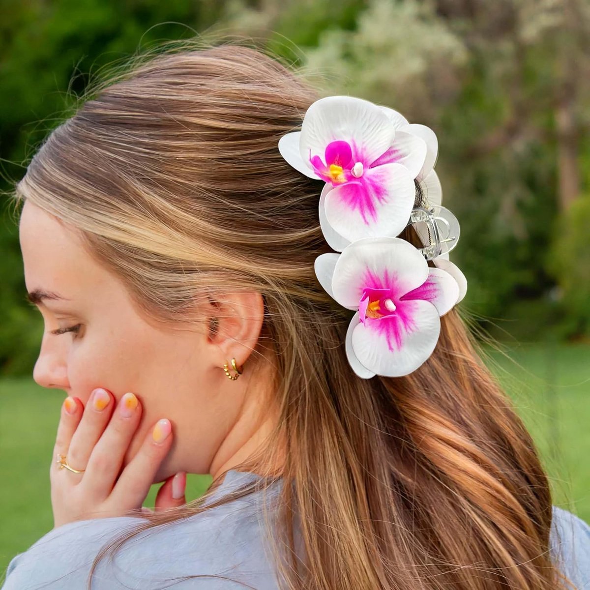 Chique Haarclip met Witte en Roze Bloemen voor Dames