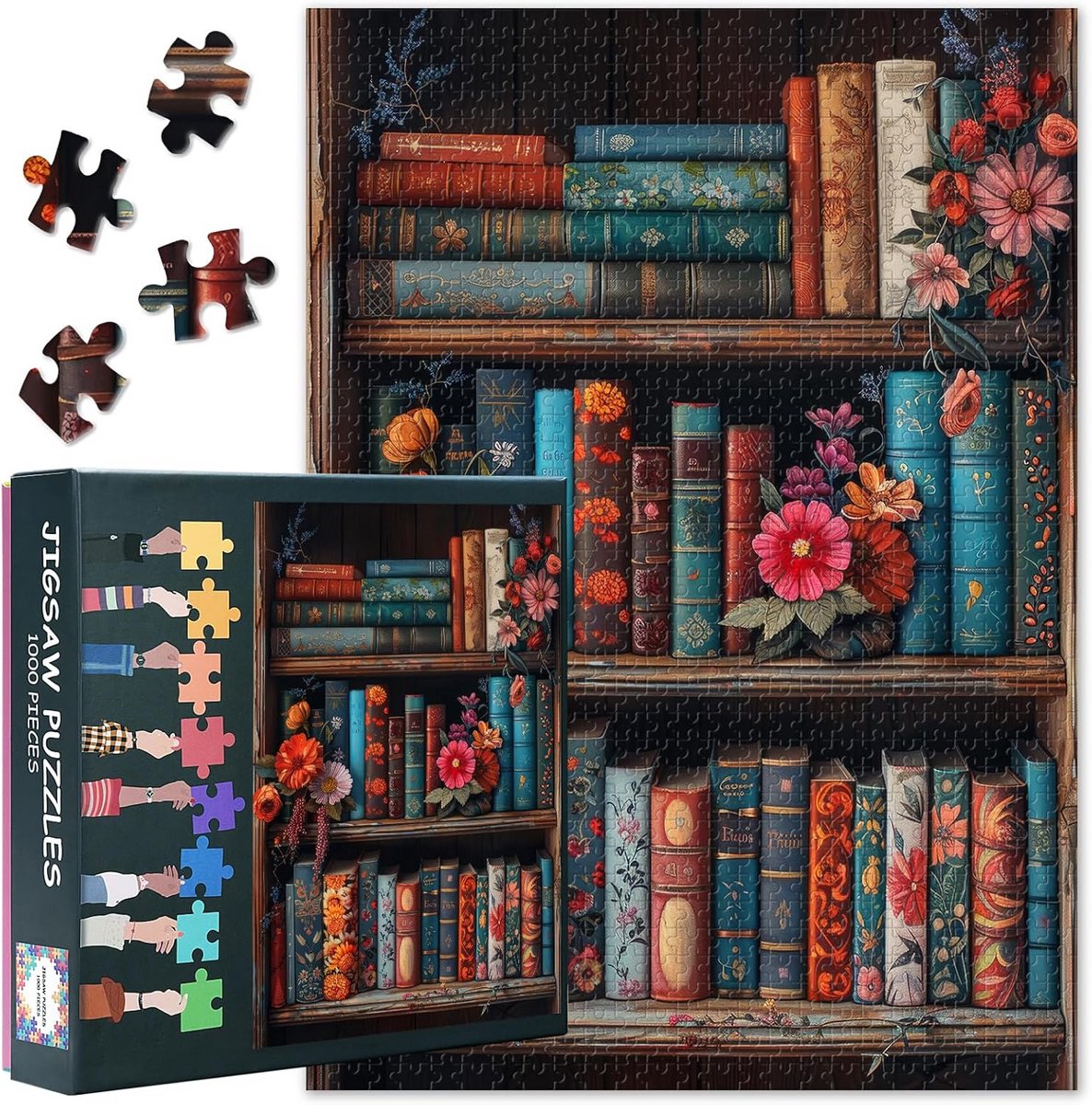 1000-Delige Legpuzzel: Vintage Boeken & Bloemen - Uitdagend voor Volwassenen
