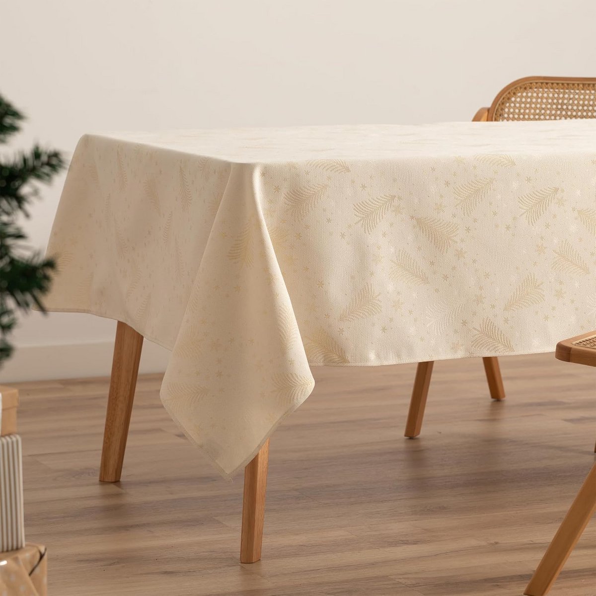 Luxe Jacquard Kerst Tafelkleed Rechthoekig - Goudkleurig Garen - 140x240 cm