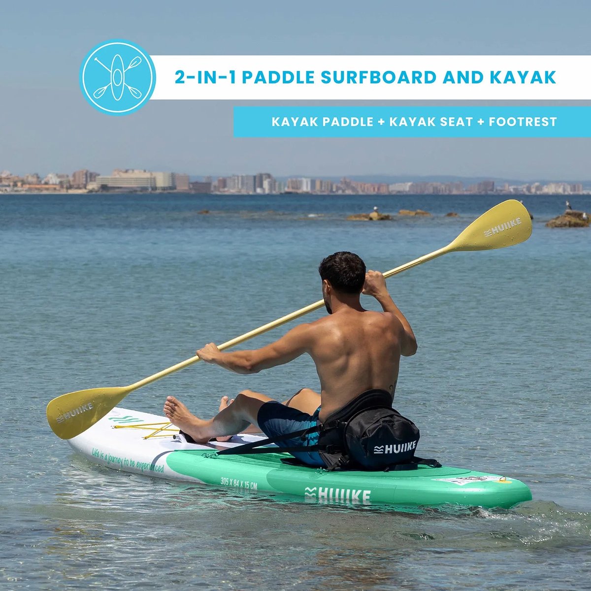 HUIIKE SUP Board - Opblaasbaar Paddle Board met Accessoires, Peddel, Vinnen, Pomp - Stand Up Paddle met Hoge Stabiliteit - 305 x 84 x 15 cm - Max. 130 kg – foto 4