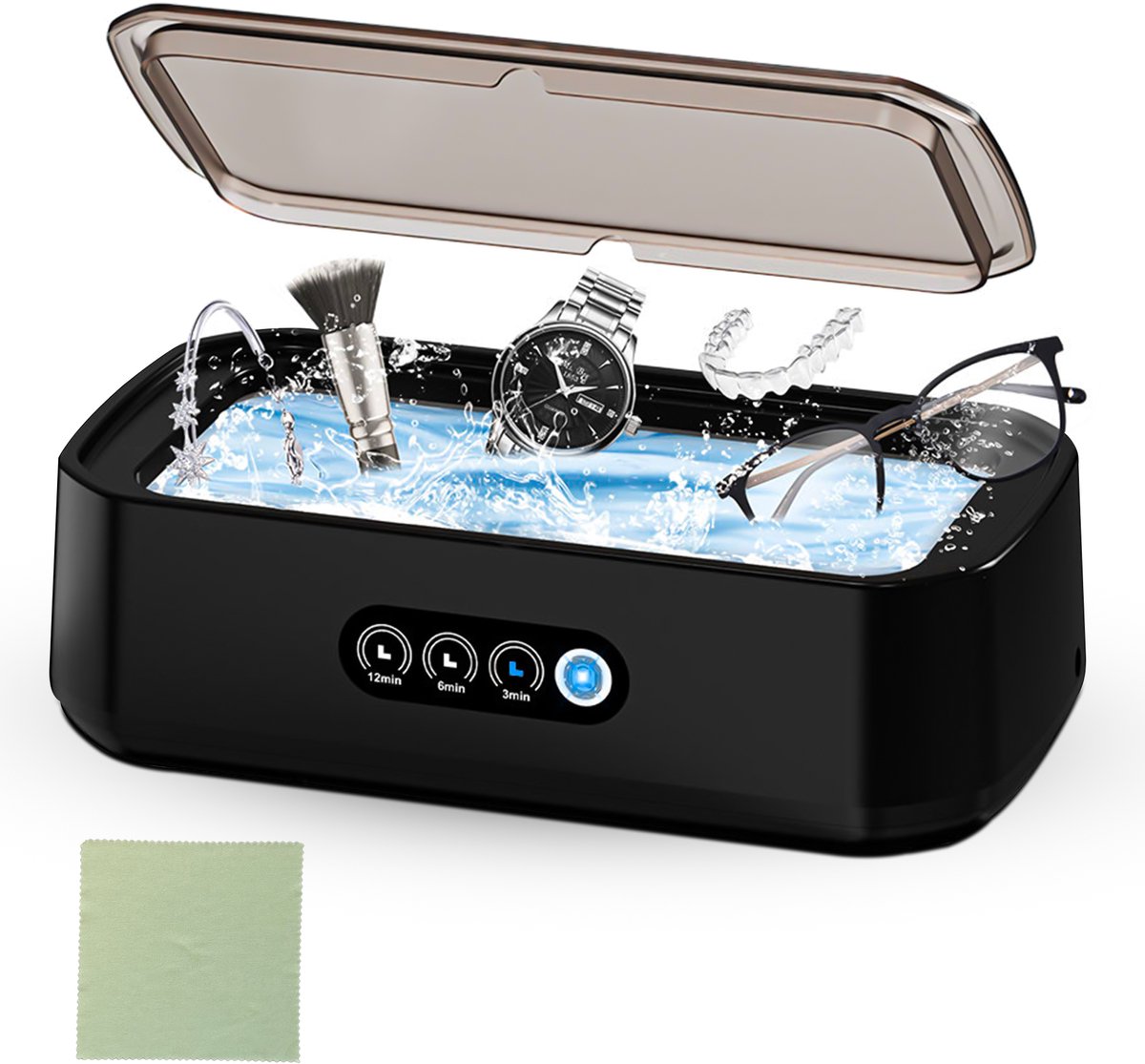 Azorix Ultrasoon Reiniger 650ml – Brillenreiniger – Sieraden Reiniger – Brillenbad – Ultrasoon Reinigingsapparaat – Inclusief Doekje