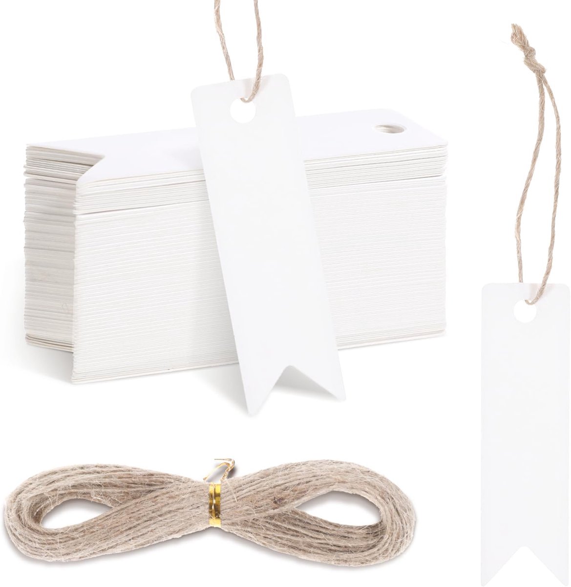 Imperatoris - Cadeau Tags - Labels - Kado Etiketten - Kraftpapier - Wit - Karton aan touwtjes - 100 stucks cadeaulabels - 2 x 7 cm - met jutetouw van 20 meter lang