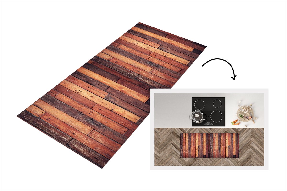 KitchenYeah Keukenloper 120x50 cm - Keukenmat vinyl Plank - Vintage - Patroon - Keukenmatten loper - Keuken vloerkleed tapijt Planken - Vintage
