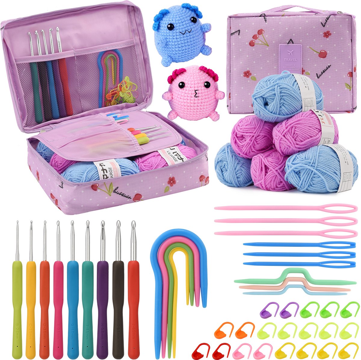 49-Delige Haakset – Complete DIY Crochet Set met Haaknaalden, Accessoires & Opbergtas – Starter Kit voor Beginners en Gevorderden