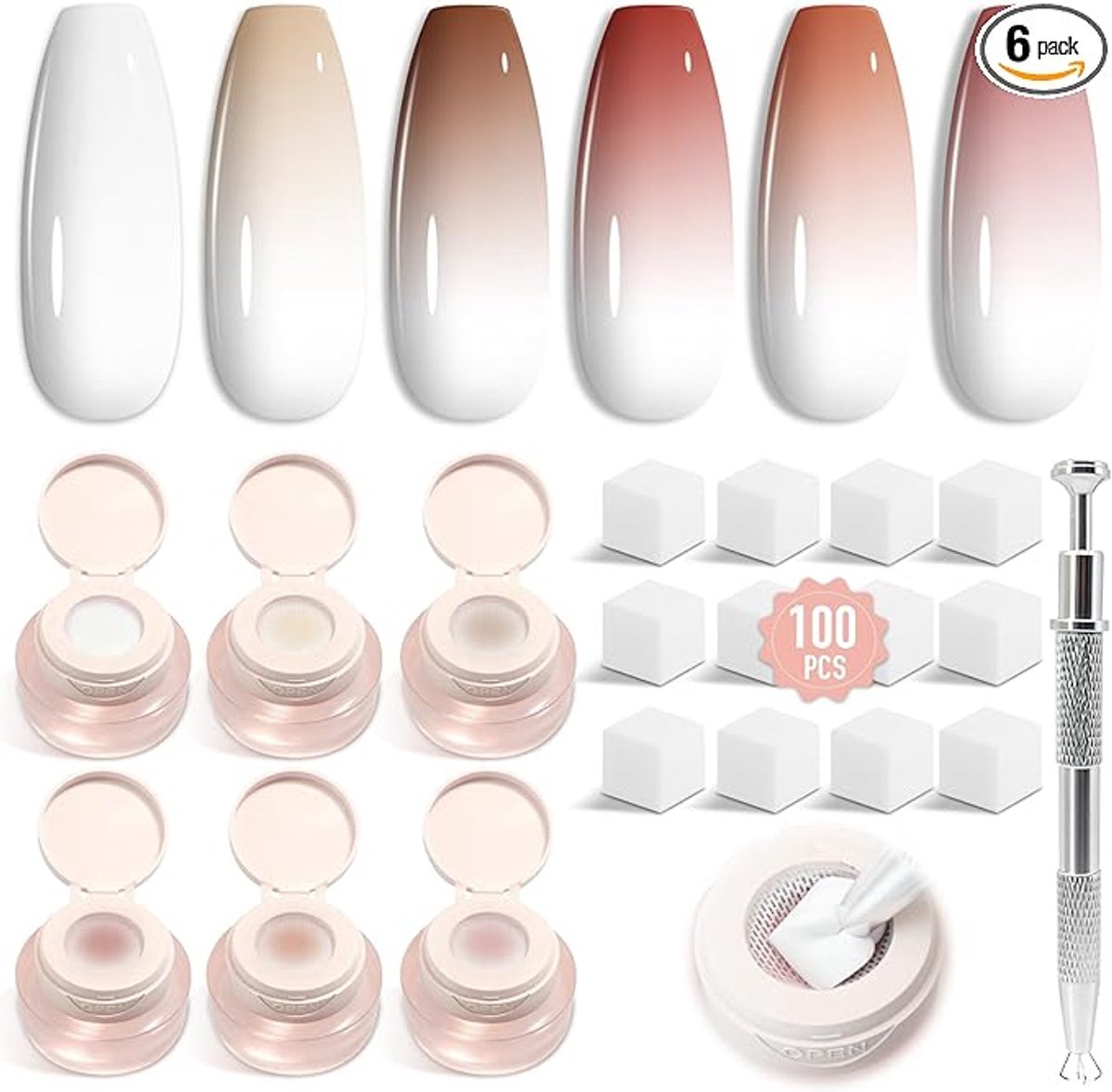 6 kleuren, lichte nude serie nagellakset