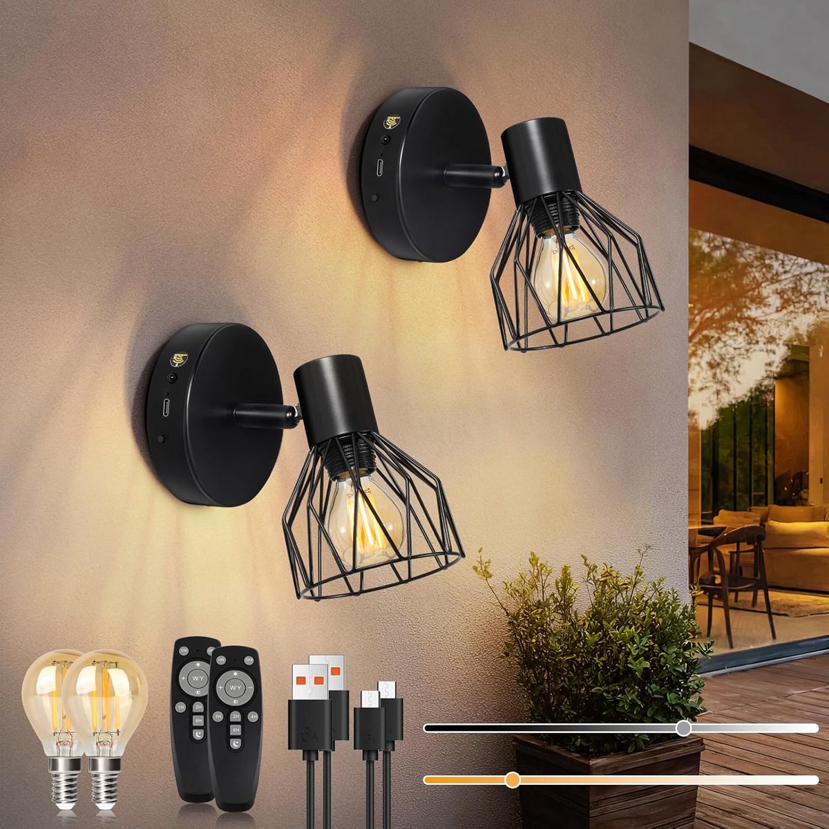 Draadloze Oplaadbare Wandlamp Set van 2, Dimbaar en Draaibaar met Timer