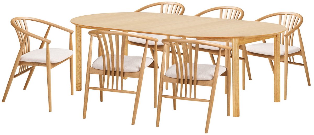 Bjørg eethoek eettafel 6 stoelen natuur.