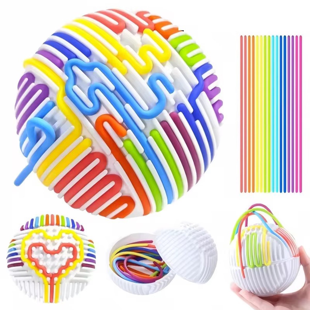 Sensorisch Montessori Speelgoed - Concentratie & Motoriek -Educatief Fidget speelgoed - Motorische & Cognitieve ontwikkeling - Kleurrijke 3D Puzzle Bal met Stokjes