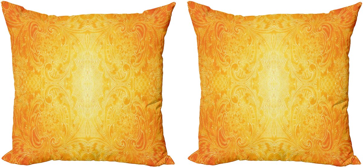 ABAKUHAUS Oranje Decoratieve Kussenhoes, Set van 2, Antiek Bloemenpatroon, 50x50 cm, Goudsbloem