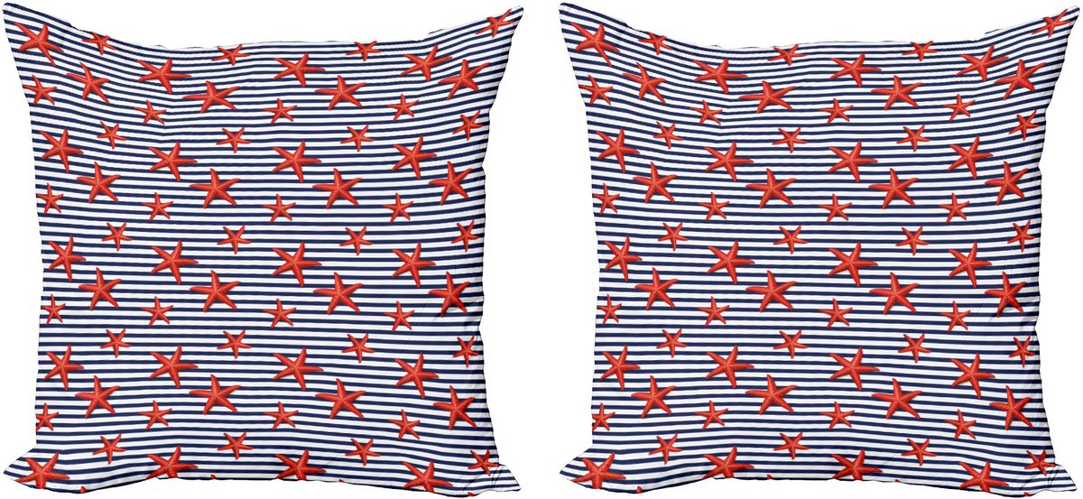ABAKUHAUS Decoratieve kussenhoes met zeesterrenmotief, 2 stuks, maritiem thema, 40x40 cm, marineblauw, wit, rood
