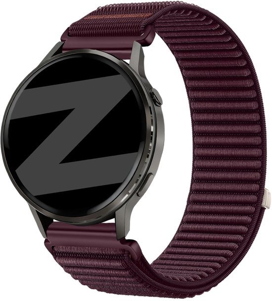 Donkerpaars nylon horlogebandje om een smartwatch.