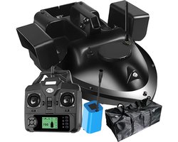 Aurixi® Voerboot Karper – Professionele Voerboot Met 2 Kg Laadvermogen – 3 Laadbakken - Inclusief Accu - 2 Propellers - Baitboat Met Afstandsbediening Draadloos 500 Meter – Met Cruise Control - Visspullen Accesoires - Zwart - 48cm x 17cm x 25cm