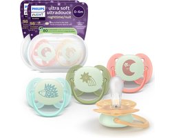 Philips Avent Ultra Soft Nighttime - 0 tot 6 maanden - Glow-in-the-dark fopspeen - 4pack- SCF094/07 - 7 stuks
