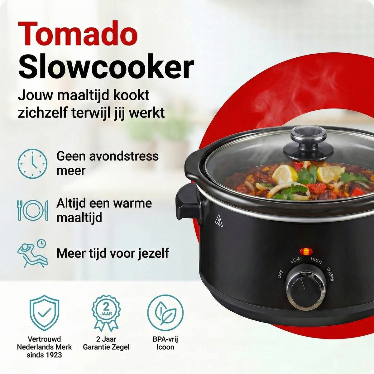 Tomado TSC3501B Slowcooker 3,5L Keramische Binnenpan PFAS - afbeelding 2