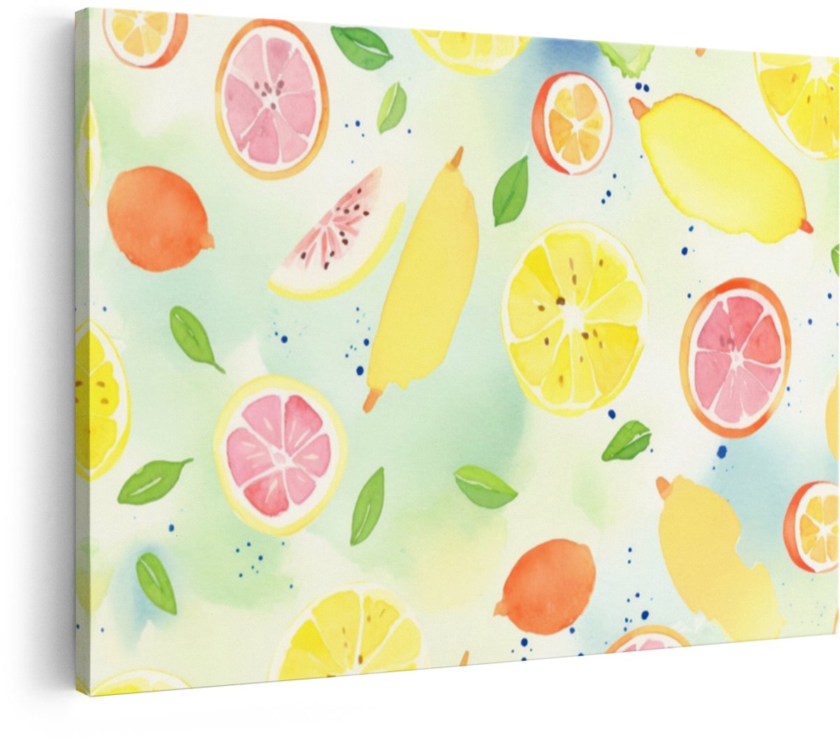 Artaza Canvas Schilderij Citroen - 120x80 cm - Wanddecoratie Fruit - Muurdecoratie Aquarel