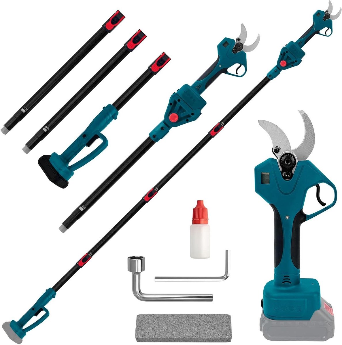 Elektrische takkenschaar met verlengstang - 2,2 m bereik - 65 mm opening - 40 mm snijdiameter - 2-in-1 telescopische tuinschaar - 18 V compatibel - boomsnijden - batterijgevoed
