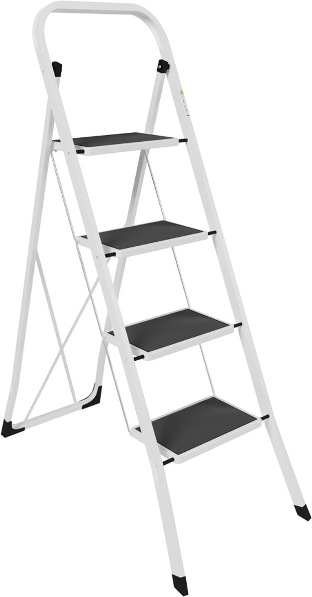Aurixi® Huishoudtrap 4 Treden – Trapladder - Huishoudtrap - Wit - 90cm x 13cm x 127cm