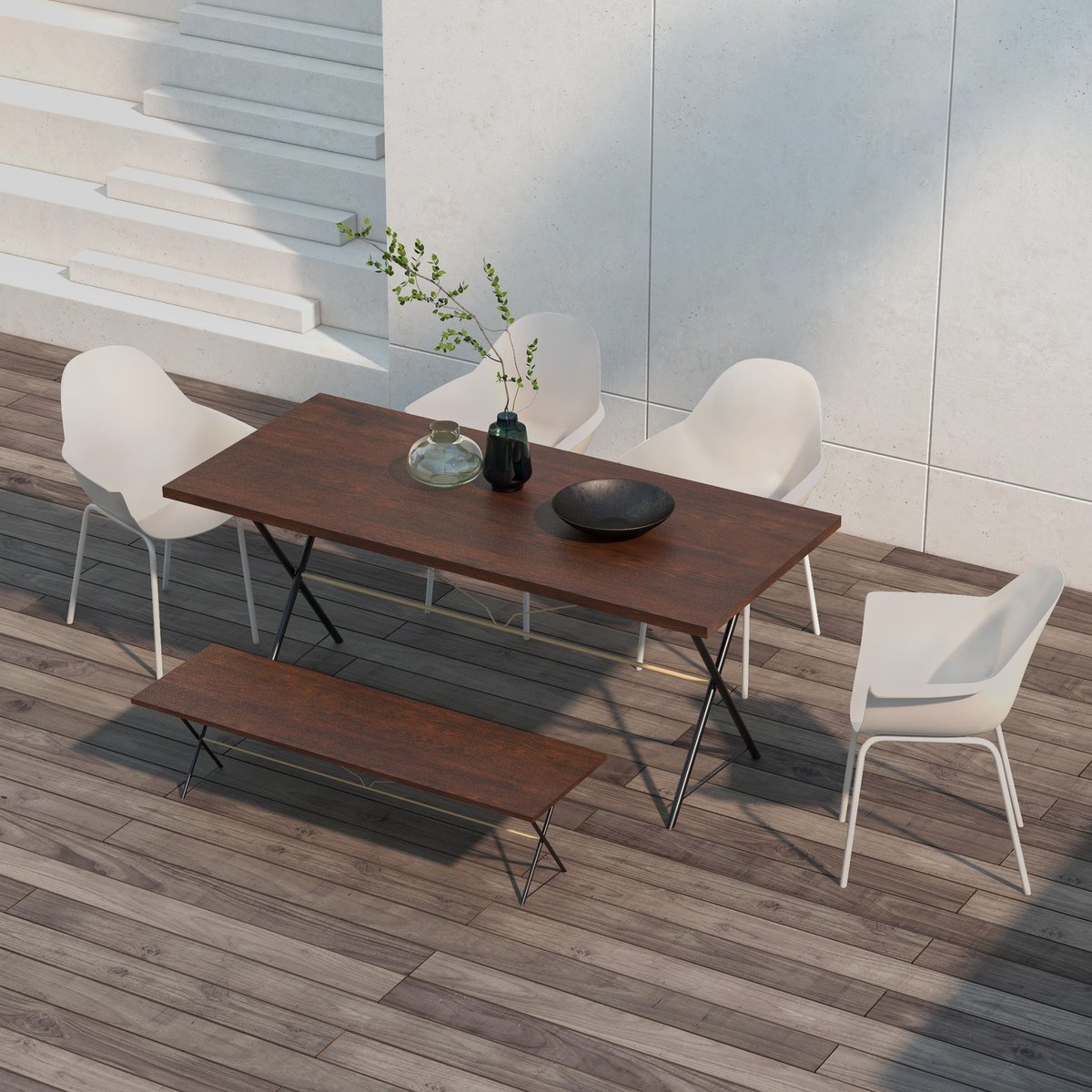 MODFU - Tuinstoel Set Van 4 - Stapelbaar - Met Armleuningen En Hoge Rugleuning - Staal - Grijs - 59 X 55 X 84 Cm
