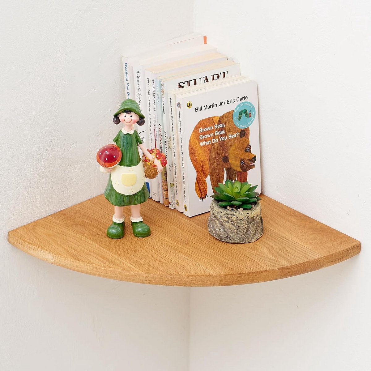 Hangende hoekplank van massief eikenhout voor planten en decoratie - Klein zwevend wandrek