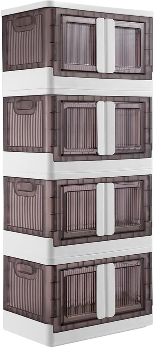 Ruimtebesparende Opbergdoos met Dubbel Openingssysteem en Wielen – Inklapbaar en Stapelbaar voor Kleding, Speelgoed, en Boeken – Set van 4 (45 Liter)