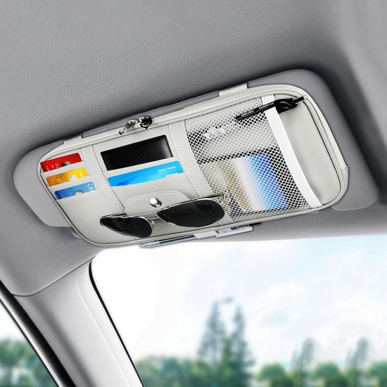 Zonneklep Organizer voor Auto - Multifunctioneel Opbergzakje voor Zonnebrillen, Pennen en Rekeningen - Grijs