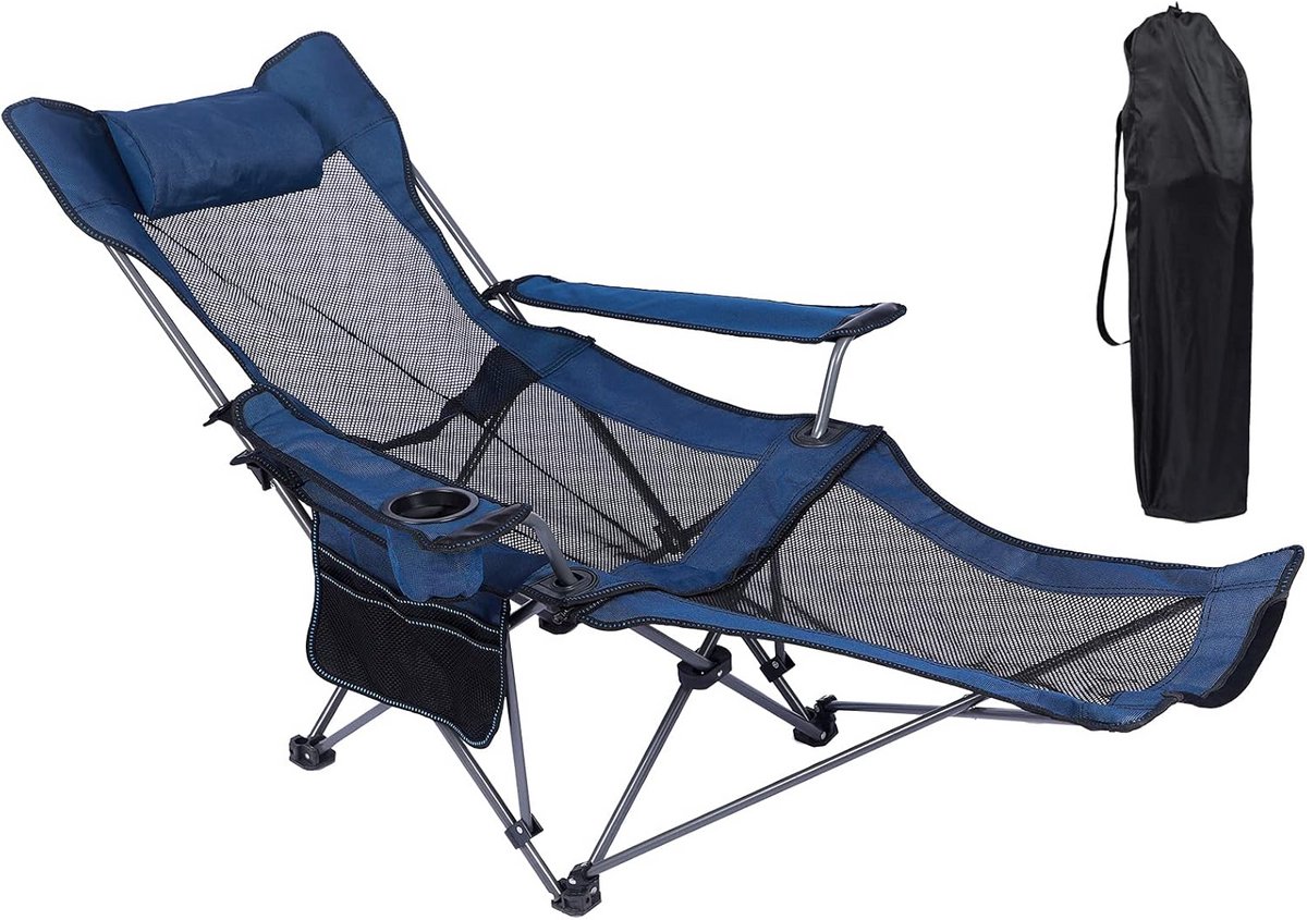 Vouwbare Camping Loungestoel met Voetensteun en Opbergtas