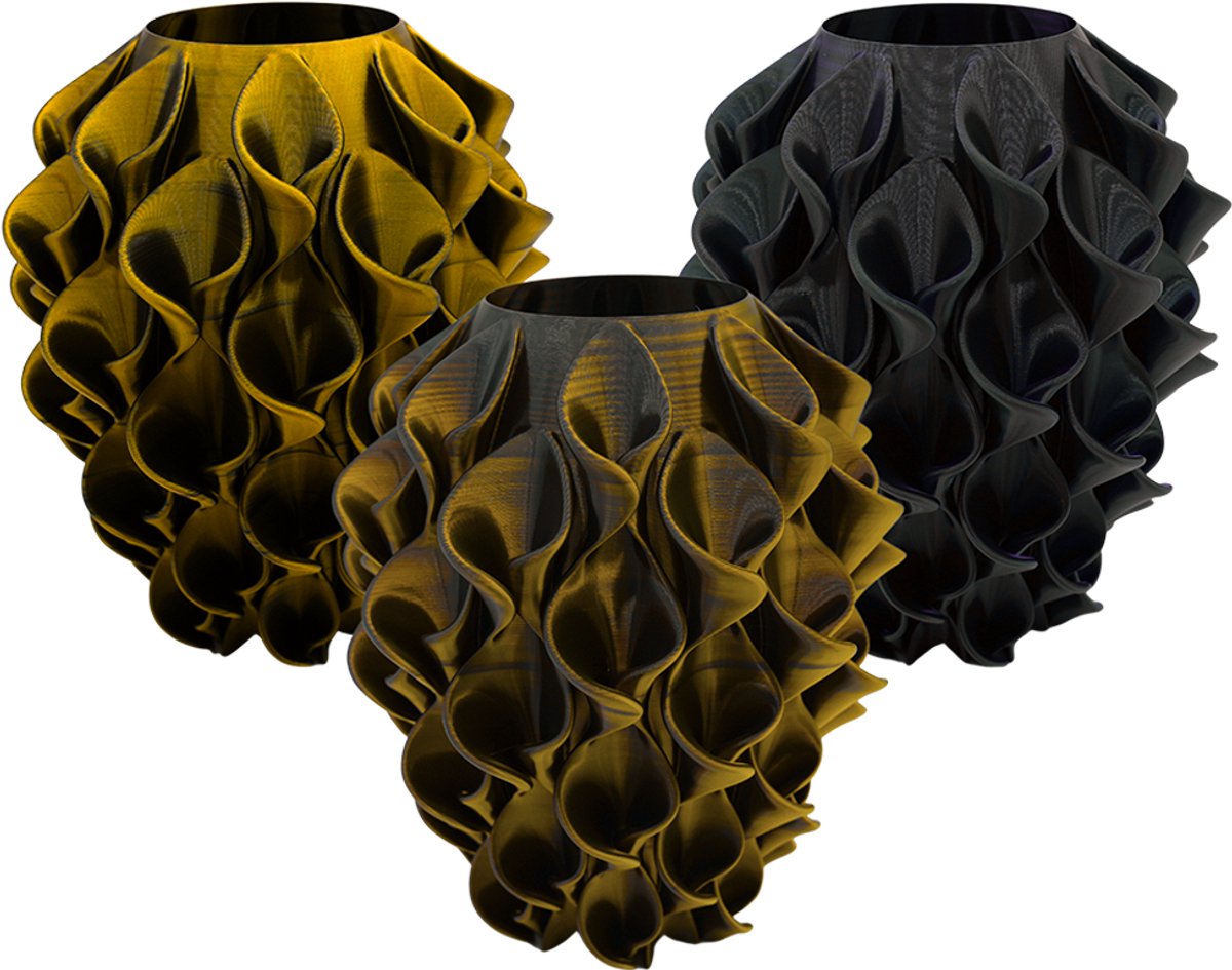 Lovora Bluma moderne vaas - Decoratieve vaas - Zwart / Goud - 3d geprinte vaas – geschikt voor droogbloemen - 30CM