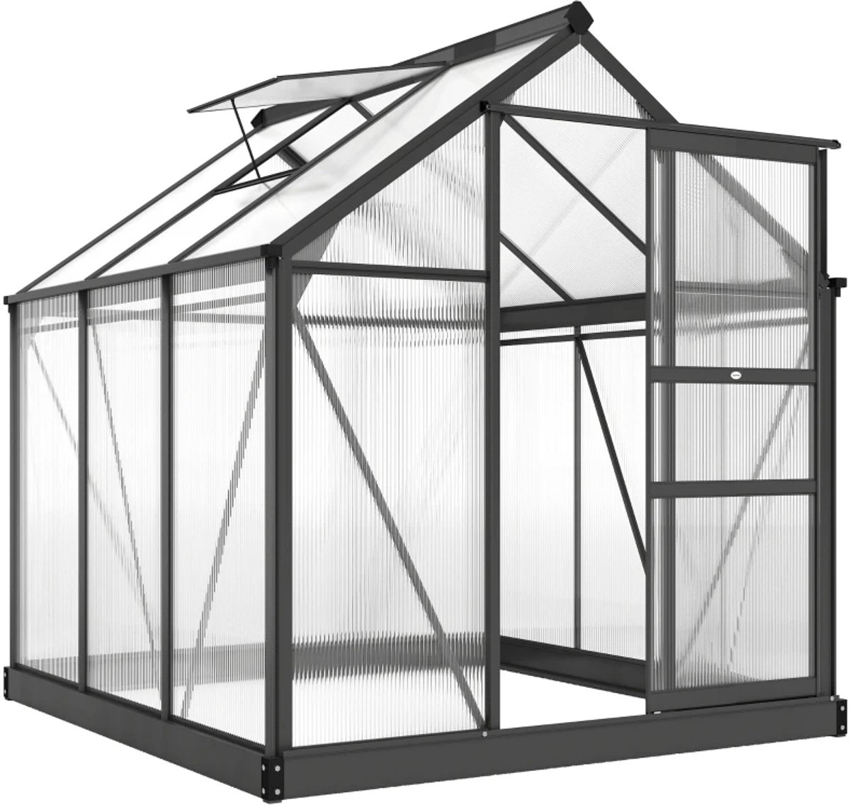 Kas met Fundering, Dakraam, Schuifdeur - UV-bestendig - 4 mm Panelen - Tuinkas - Broeikas - Kweekkas - Tomatenkas - Groentekas - Plantenkas - voor Groenten, Bloemen, Planten - 192 x 192 x 201 cm - Aluminiumlegering + Polycarbonaat