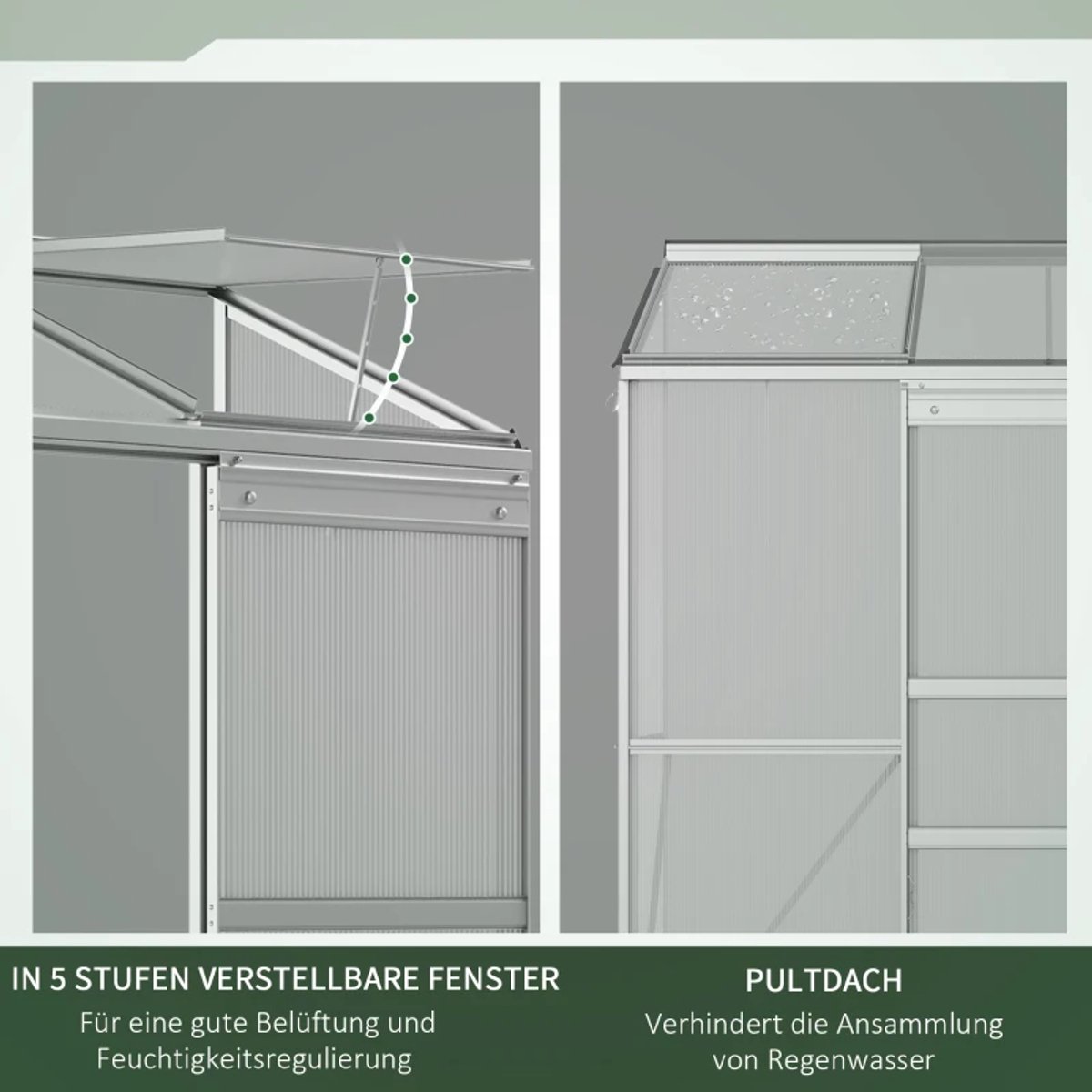 Kas met Schuifdeur en Dakraam - Wandkas - Muurkas - Tuinkas - Broeikas - Kweekkas - Tomatenkas - Groentekas - Plantenkas - voor Groenten, Bloemen, Planten - 192 x 68 x 196 cm - Polycarbonaat + Aluminium - Zilver – foto 5