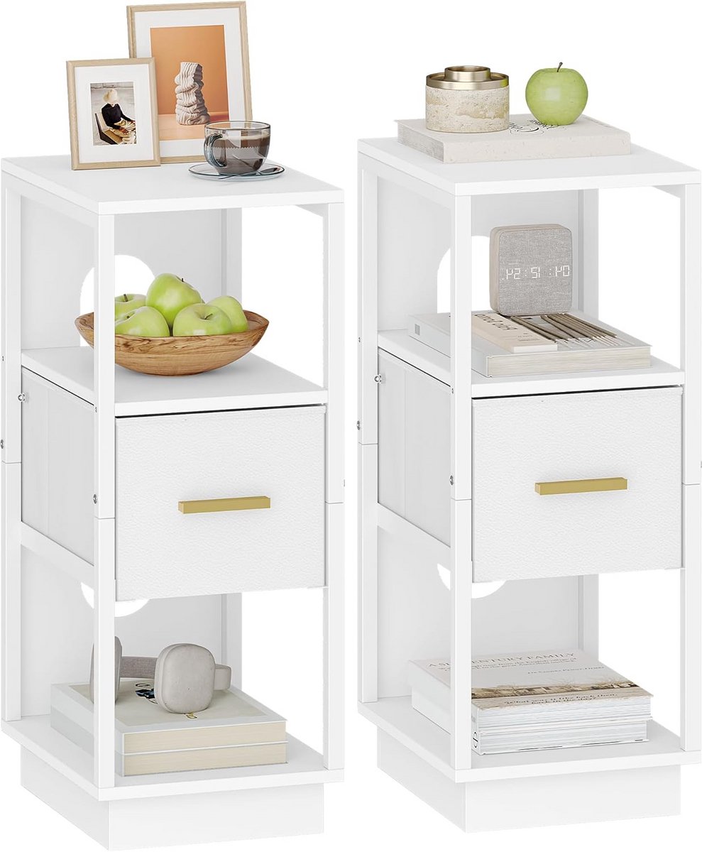 Set van 2 Nachtkastjes met Lade en Open Vak - Modern en Compact voor Slaapkamer en Woonkamer