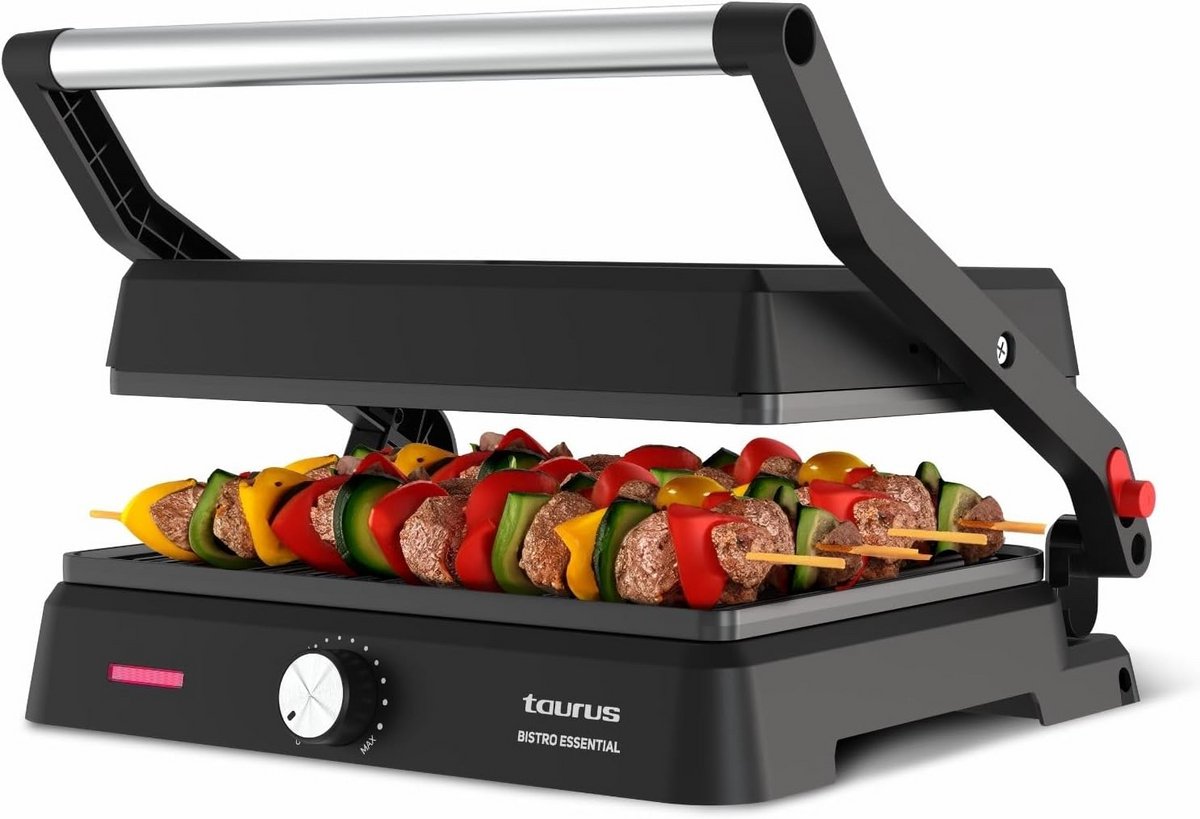 Grill- en Bakplaat 2600W | 2-in-1 Functie | Verstelbare Platen 29x23 cm | PFOA-vrij | Vetopvangbak | Regelbare Thermostaat | Veilig in Gebruik