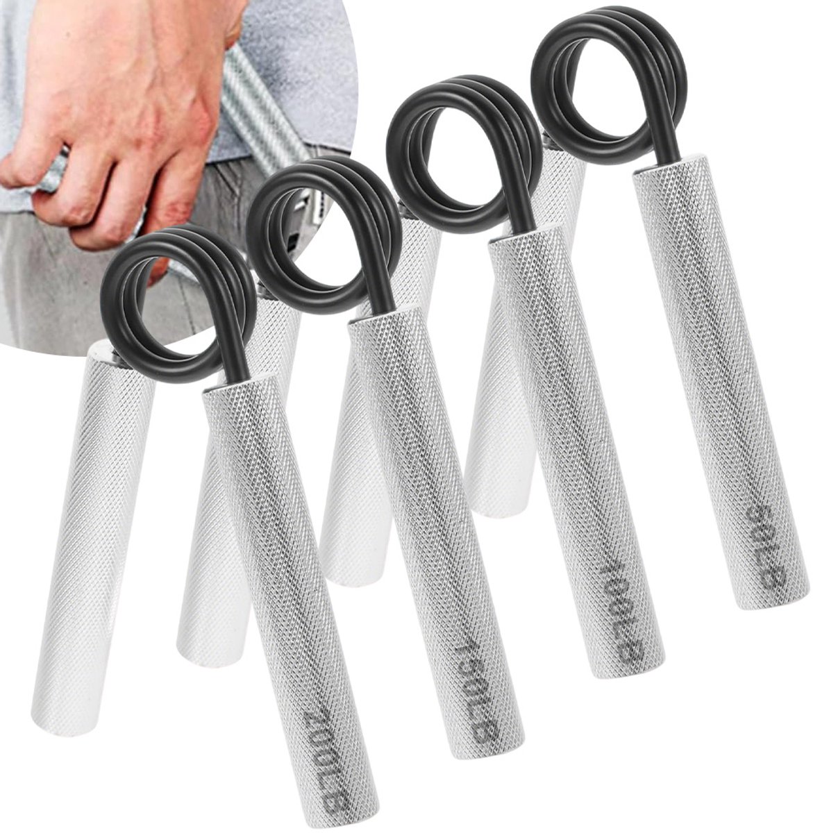 4 Stuks - Handtrainers - Onderarmtrainers - Grijpkrachttrainers - 50-200 LB - Metalen Handtrainer - Vingertrainer met Antislip Handgreep - voor Handgreepsterker - Spieropbouw - Zilver