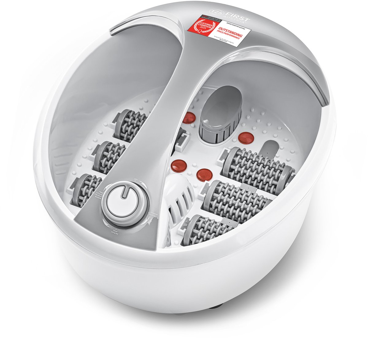 Bol.com TZS First Austria Voetenbad met massage - Massagerol - Wit/Grijs - 450W - Vibratie en Bubbel aanbieding