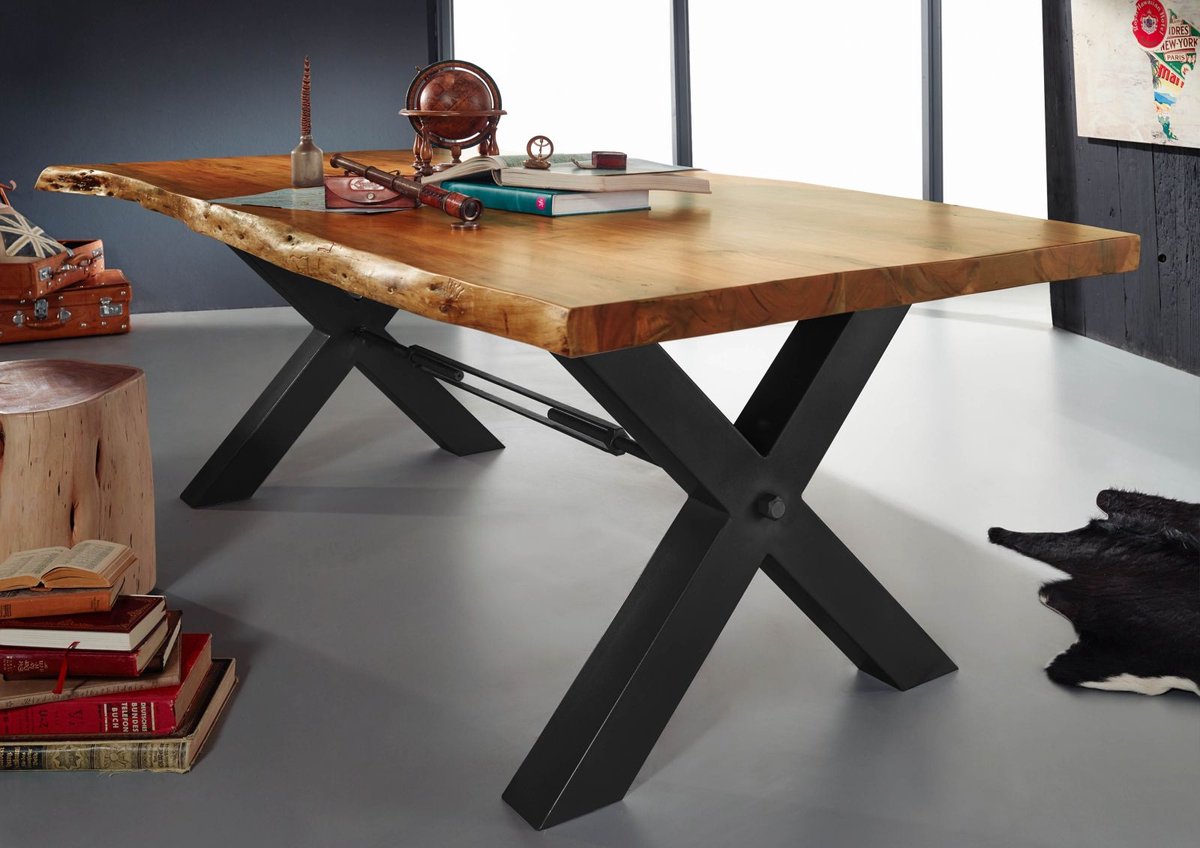 MASSIVMOEBEL24.DE IRON LABEL #185 eettafel natuur gelakt acacia 180x110x76 cm (BxTxH)