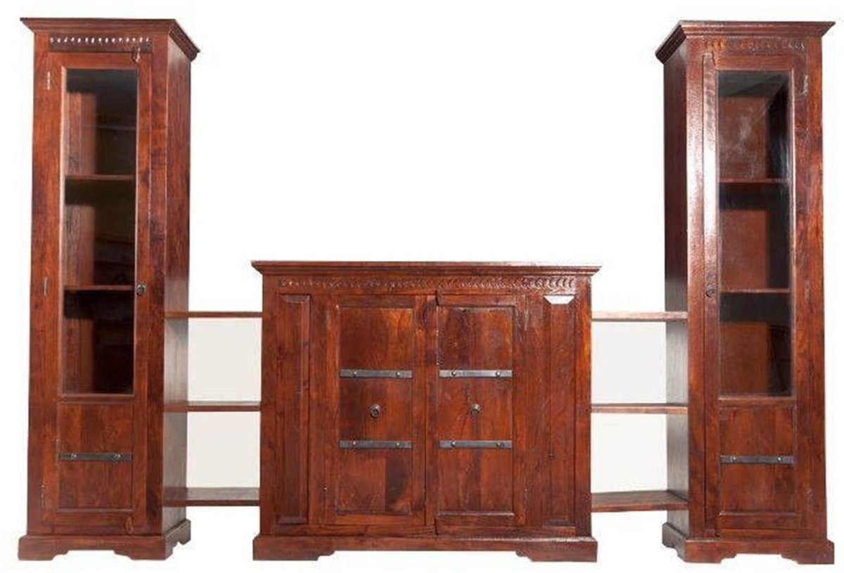 MASSIVMOEBEL24.DE acacia woonwand donkerbruin 300x39x200 cm (BxTxH) gelakt deels gemonteerd OXFORD volledig massief #600