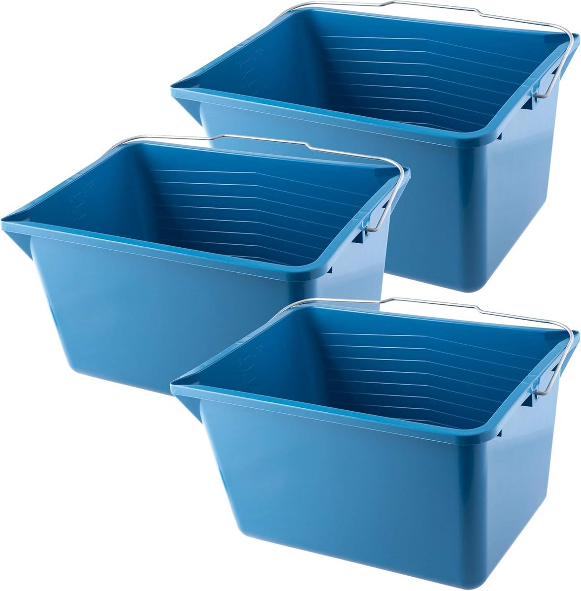Vierkante Schilderemmer van Kunststof met Metalen Handvat - 12L - Set van 3