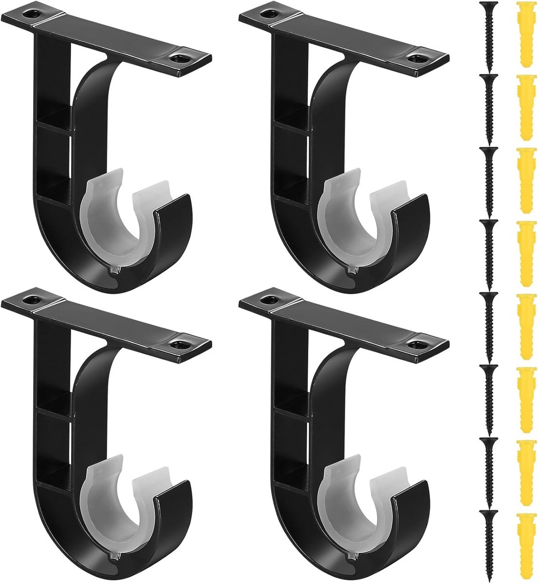 Gordijnbeugels zwart - Zware metalen gordijnroedehouders voor 25-40 mm palen - 4 stuks