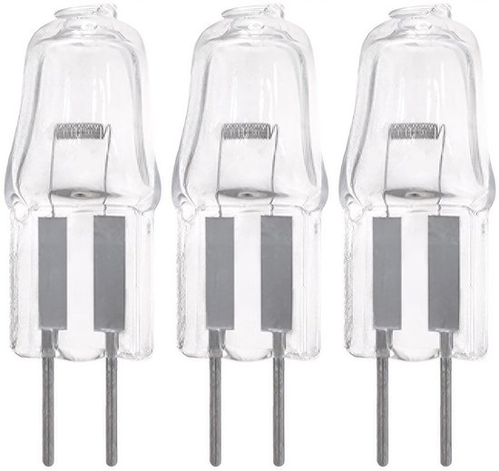 Drie heldere G4 halogeenlampen met dubbele pin en glazen kap.