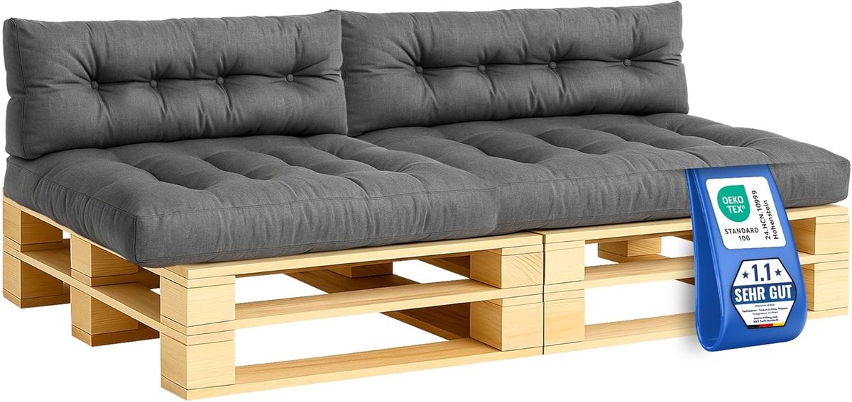 Premium Palletkussen Set 4-delig - 2x Zitkussen 120x80 + 2x Zijkussen 120x40 cm - Tuinkussen Buiten & Binnen - Waterafstotend UV-bestendig - Palletbank