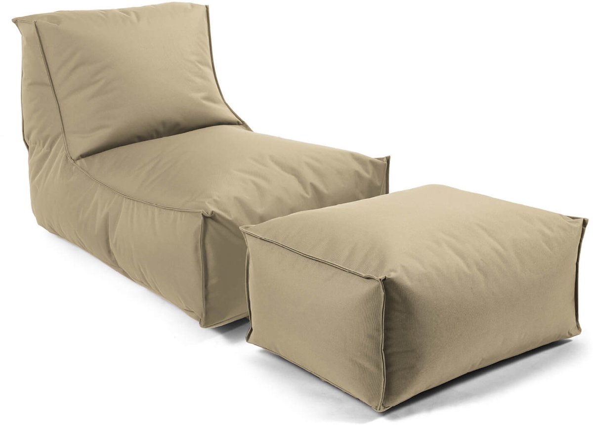 mokebo Zitzak met hocker voor kinderen & volwassenen 'Der Sundowner', Bean Bag met vulling of vloerkussen voor indoor & outdoor, relaxliege in Beige-Khaki