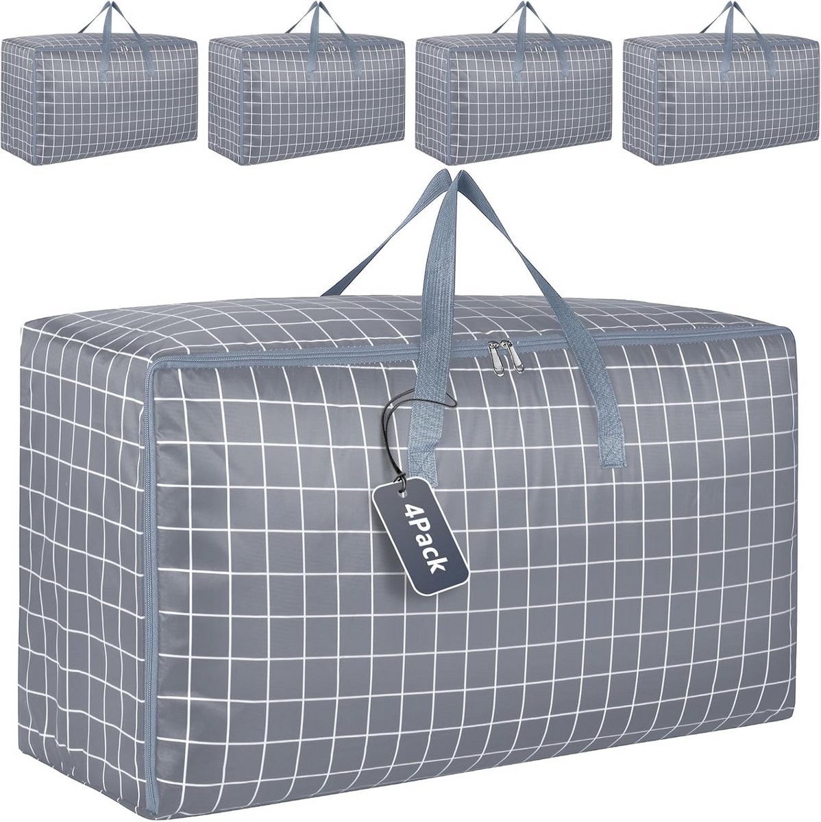 wsryx 4 stuks extra grote opbergdoos met deksels voor verhuizing, kledingkast, zwaar belastbare wasopbergzakken met ritsen voor kleding, sterke organizer verpakkingsdozen (grijs)
