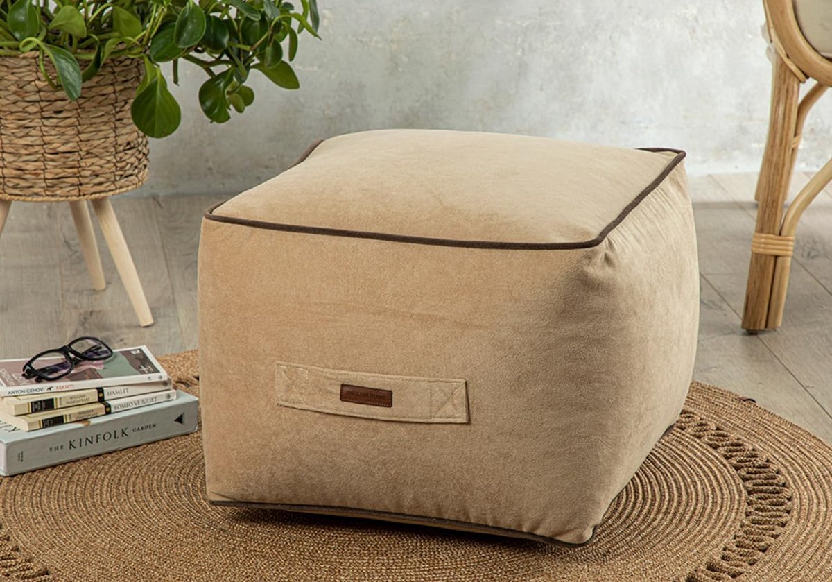 Comfortabele Kubus Poef - Zachte Fluwelen Zitzak voor Woonkamer en Slaapkamer - 45 x 45 cm, Beige