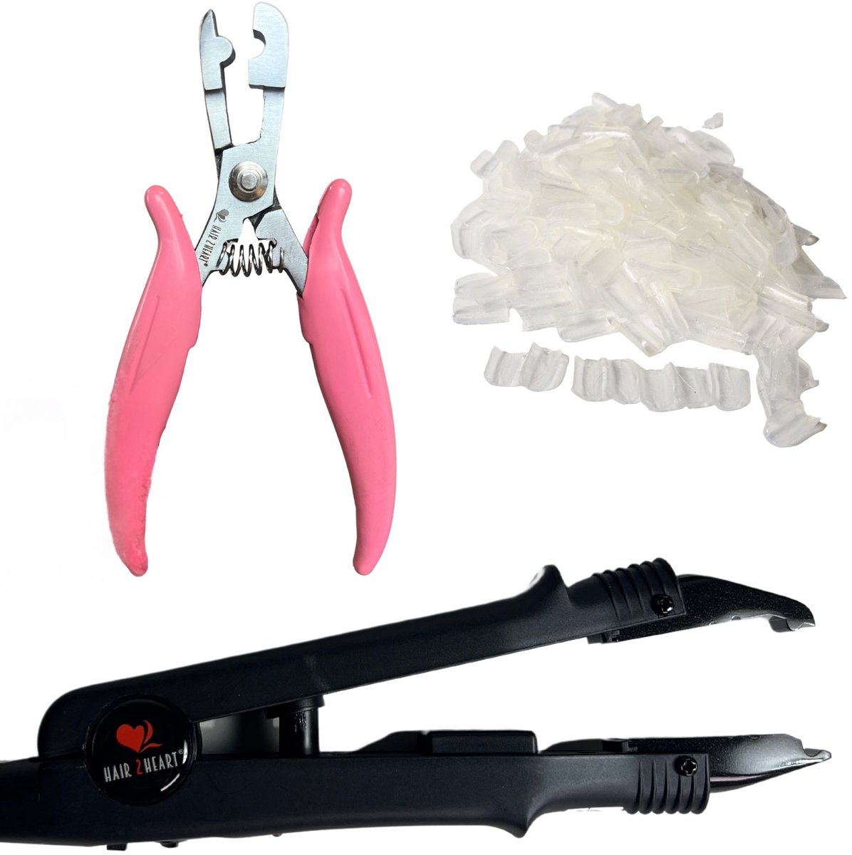 hair2heart Rebonding Set: professionele haarextensieset met warmtetang voor extensions, keratine-rebonds en bondingtang