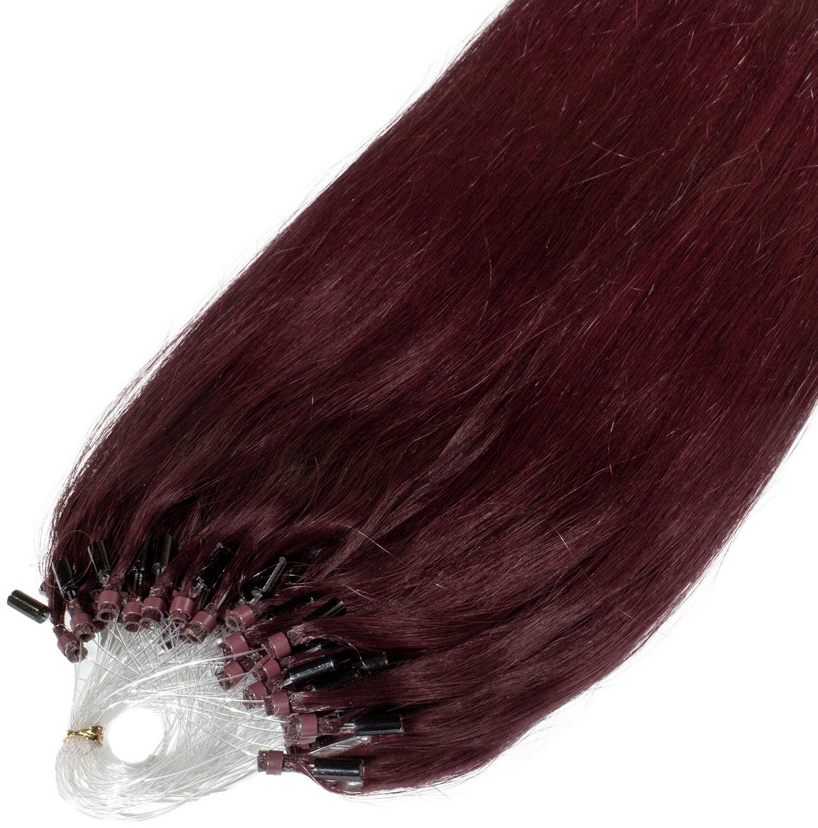 hair2heart Premium Microring Extensions Echt haar glad - 25 strengen 0,8 g 40 cm 55/65 lichtbruin intensief violet-mahonie